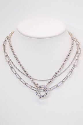 Silver Triple Toggle Chain Necklace - NEK4376SI