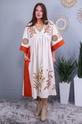 Never A Wallflower Rust/Taupe Floral Embroidered Dress - D5551RS