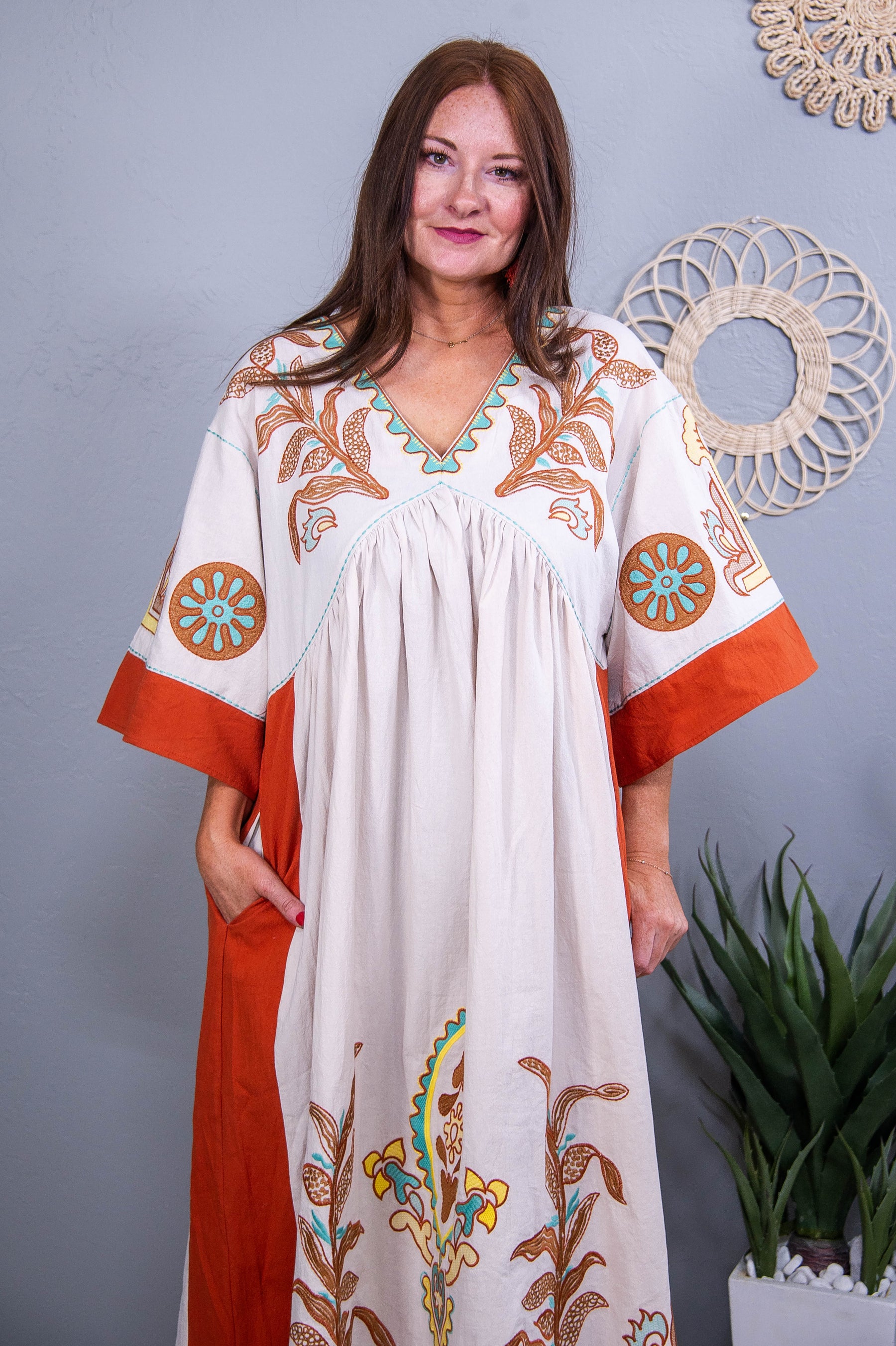 Never A Wallflower Rust/Taupe Floral Embroidered Dress - D5551RS