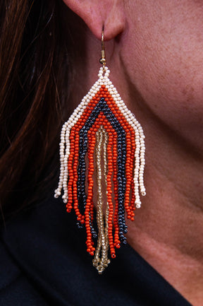 Rust/Multi Color Seed Bead Triangle Fringe Earrings - EAR4415RU