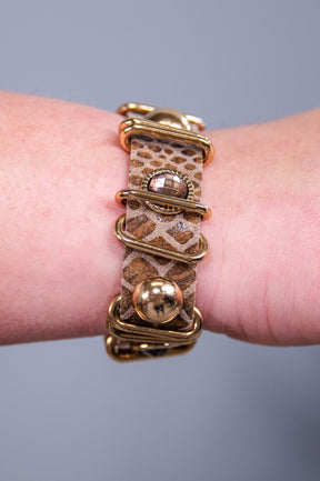 Brown/Gold Printed Leather Bracelet - BRC3434BR