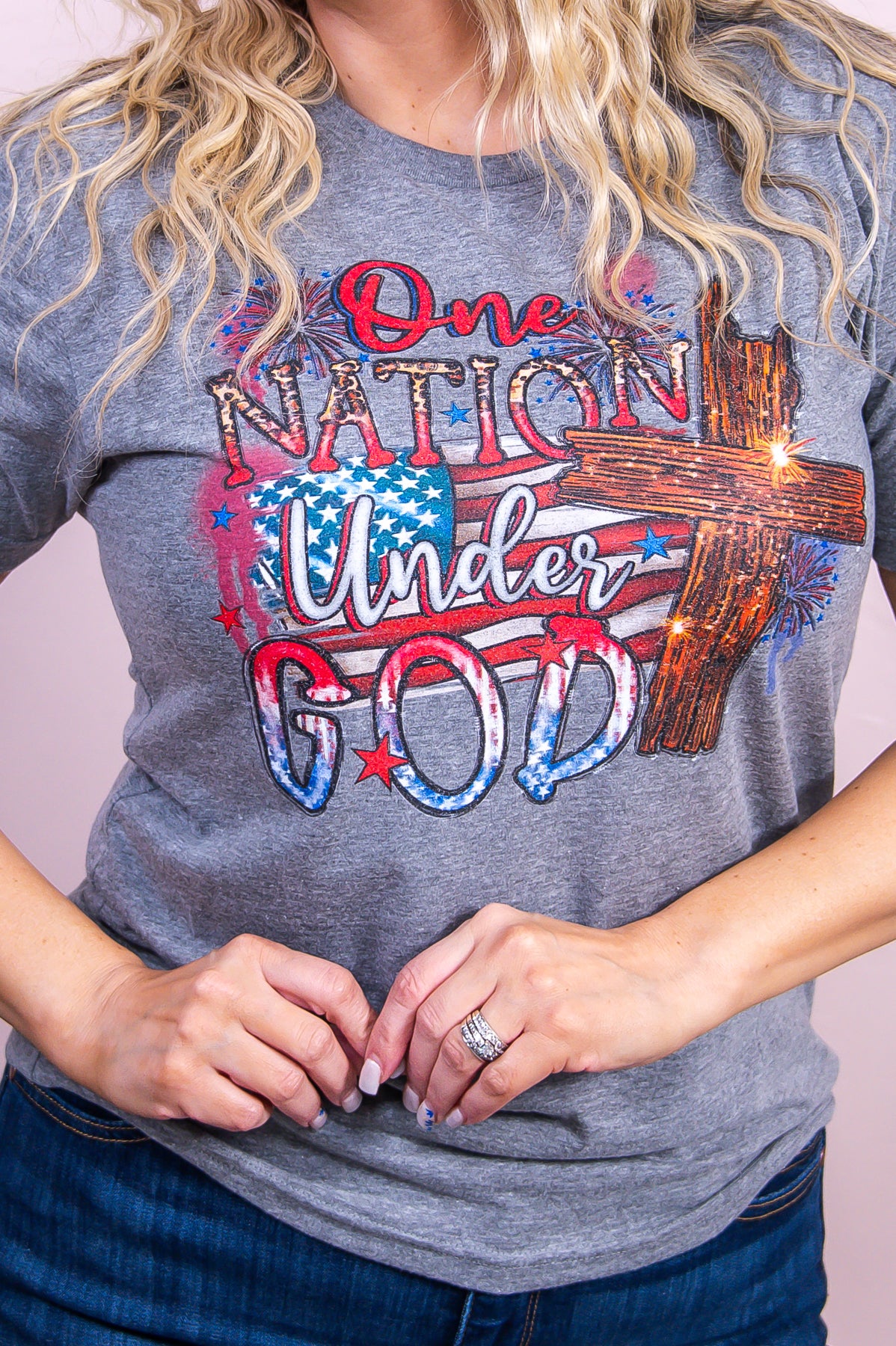 One Nation Under God Premium Heather Gray Graphic Tee - A3391PHG