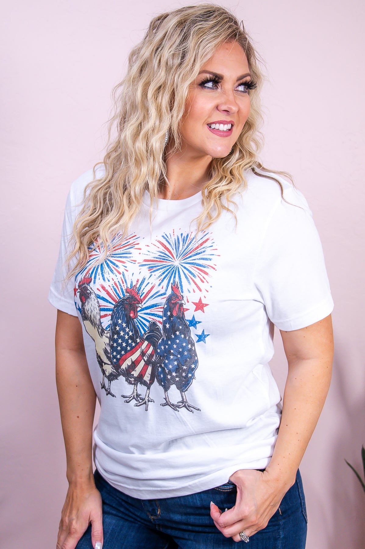 American Chicken White 4th Of July Graphic Tee - A3396WH