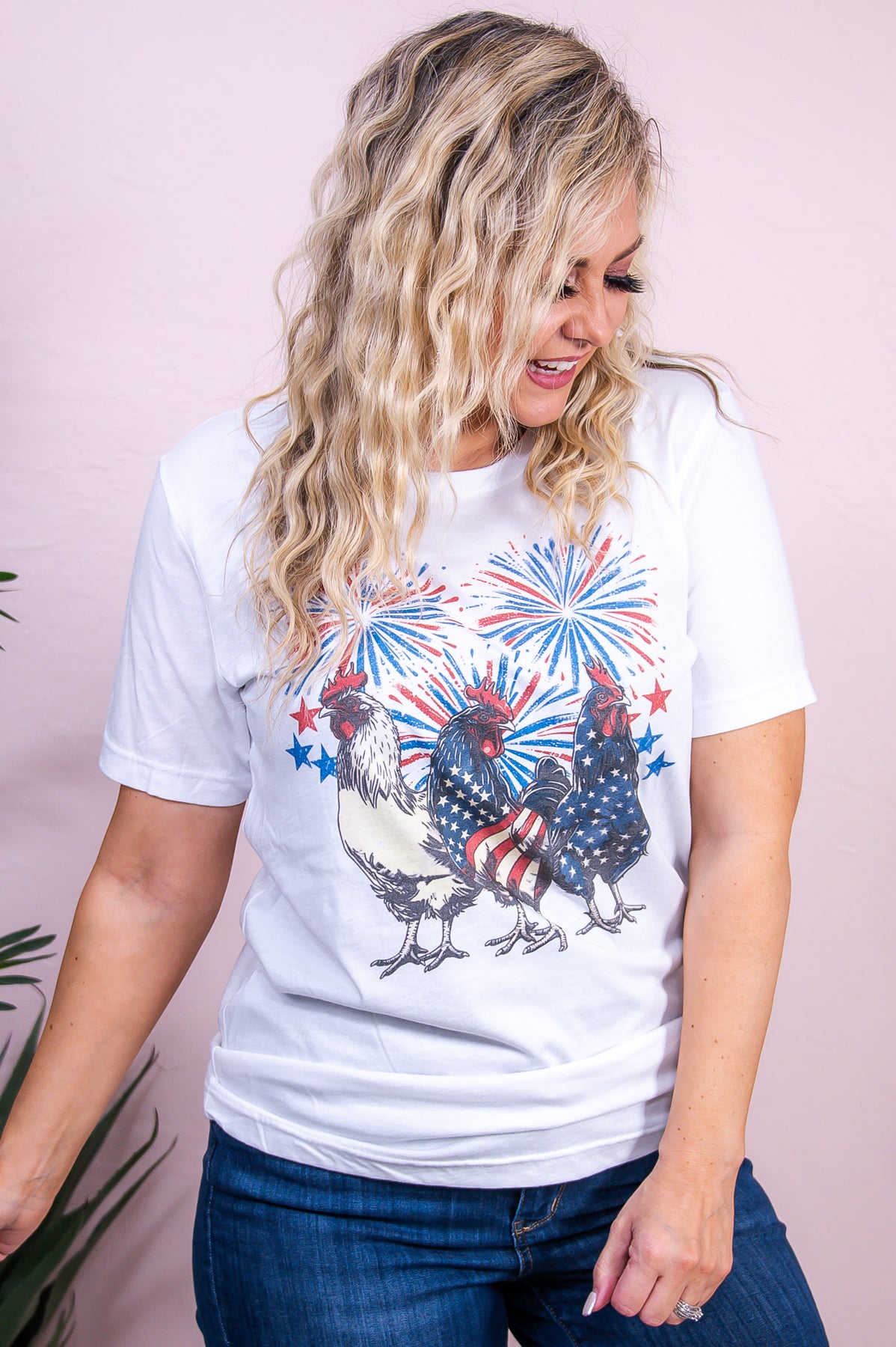 American Chicken White 4th Of July Graphic Tee - A3396WH