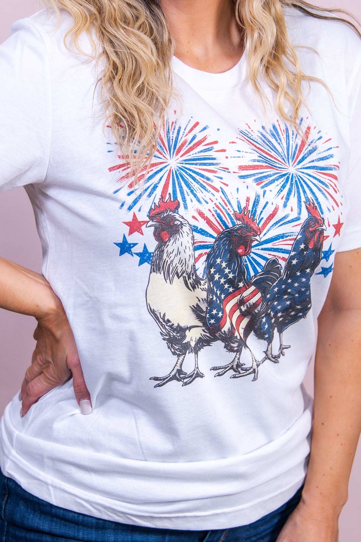 American Chicken White 4th Of July Graphic Tee - A3396WH