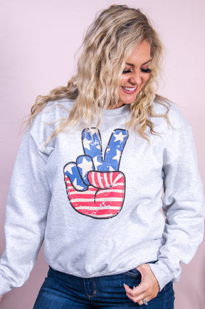 The American Way Ash Patriotic Peace Sign Graphic Sweatshirt - A3394AH