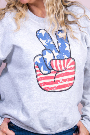 The American Way Ash Patriotic Peace Sign Graphic Sweatshirt - A3394AH