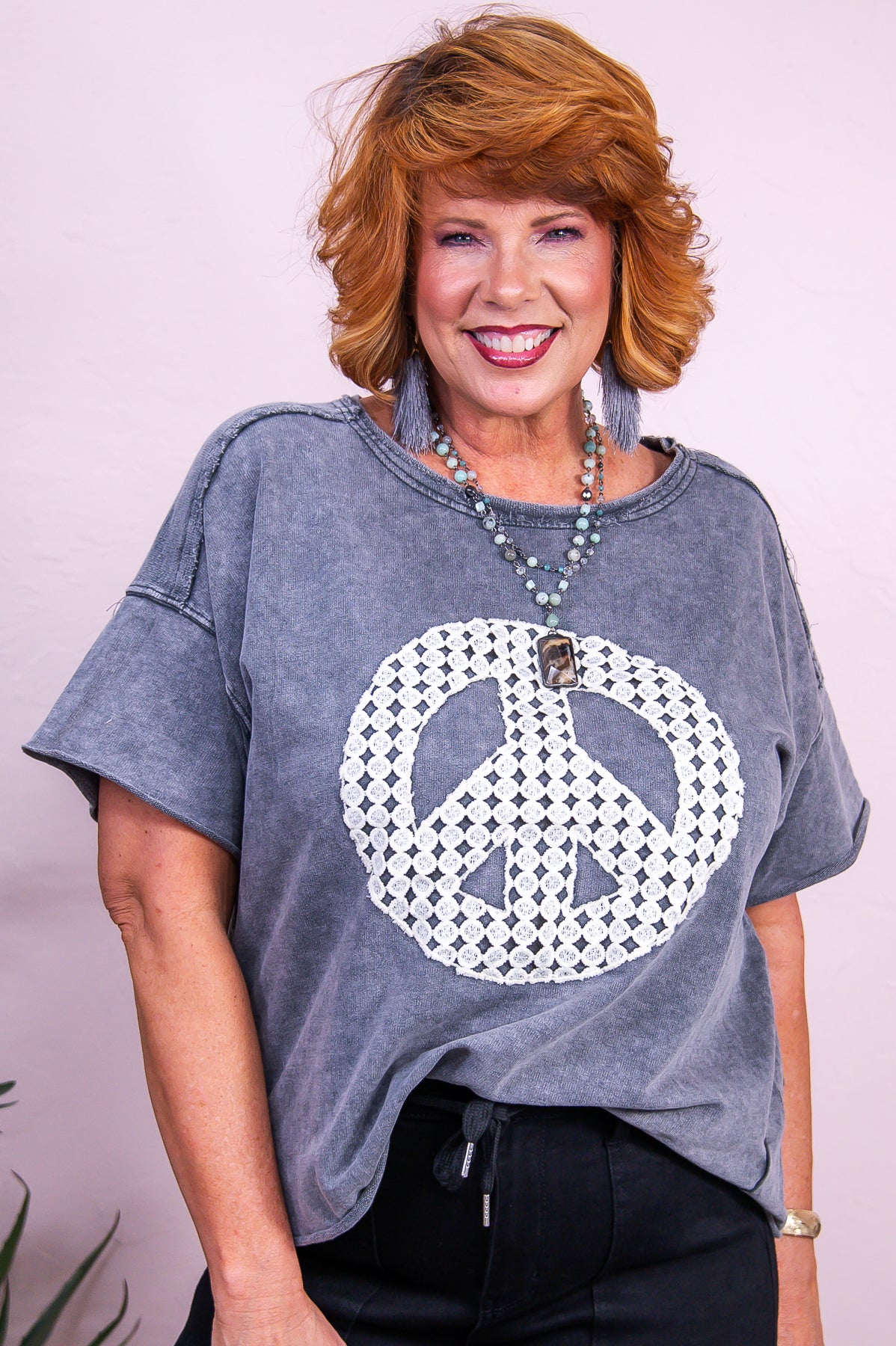 Rooting For Peace Charcoal Peace Sign Top - T9813CH