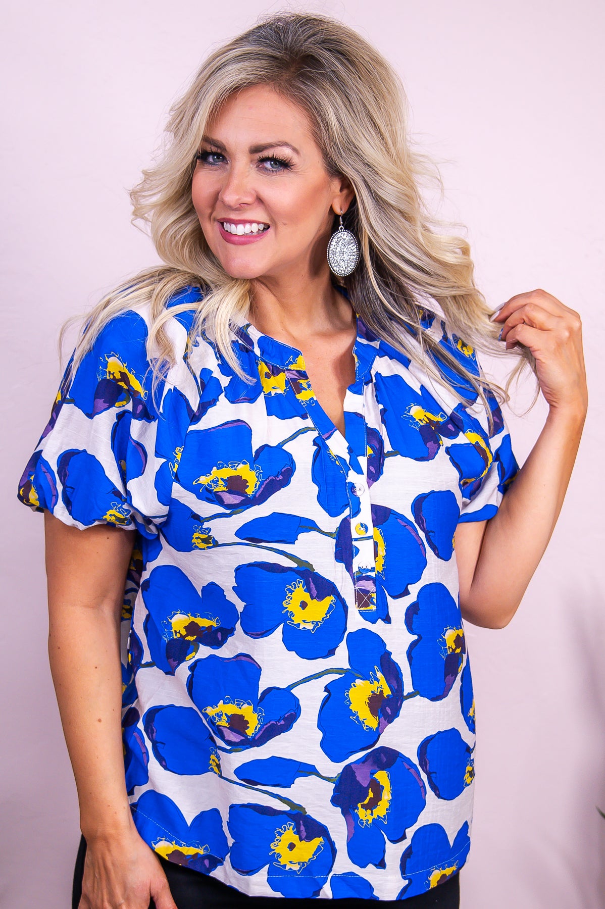 Kisses From Cabo Blue/Multi Color Printed Top - T9825BL