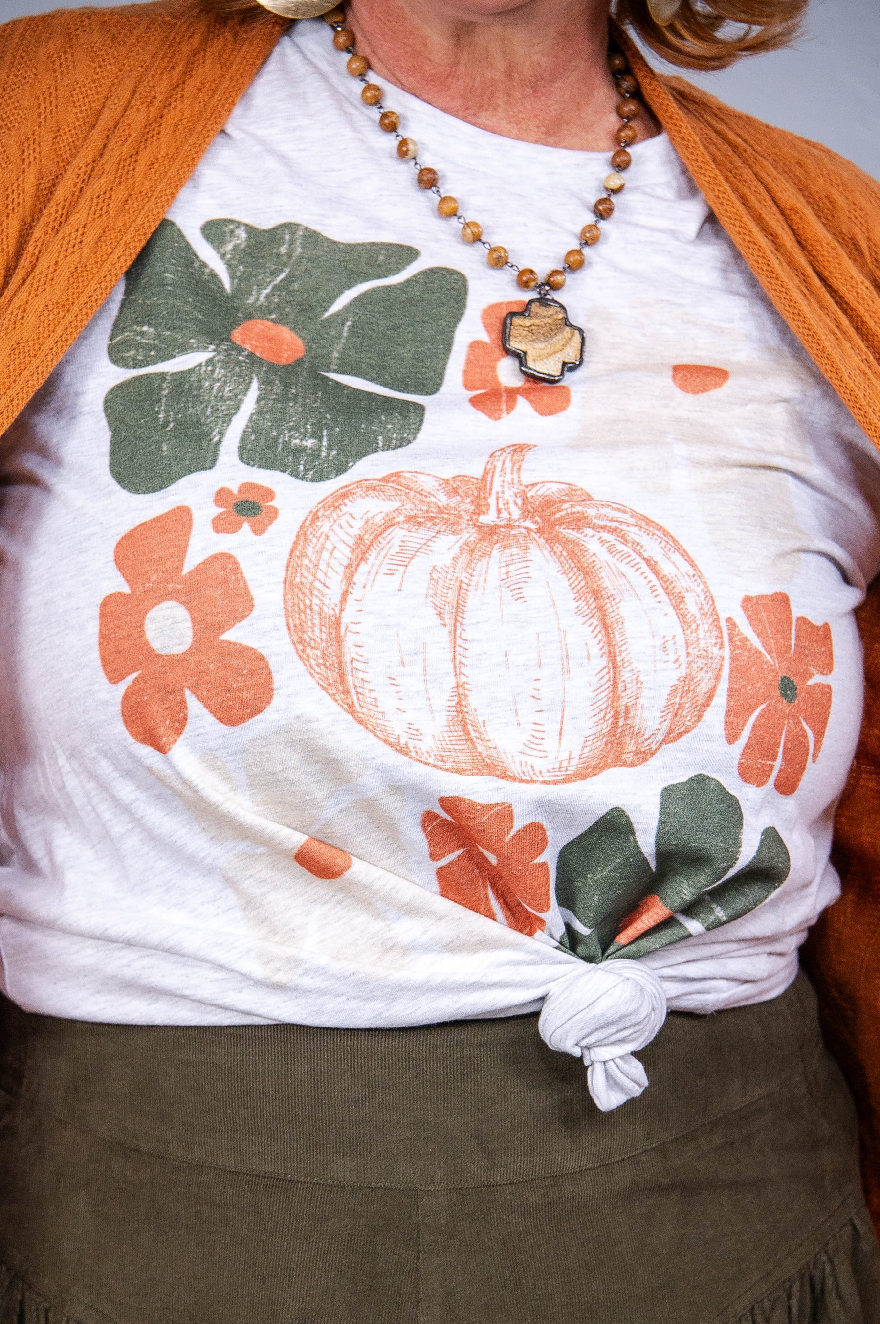 It's The Little Things Ash Pumpkin/Floral Printed Graphic Tee - A3685AH