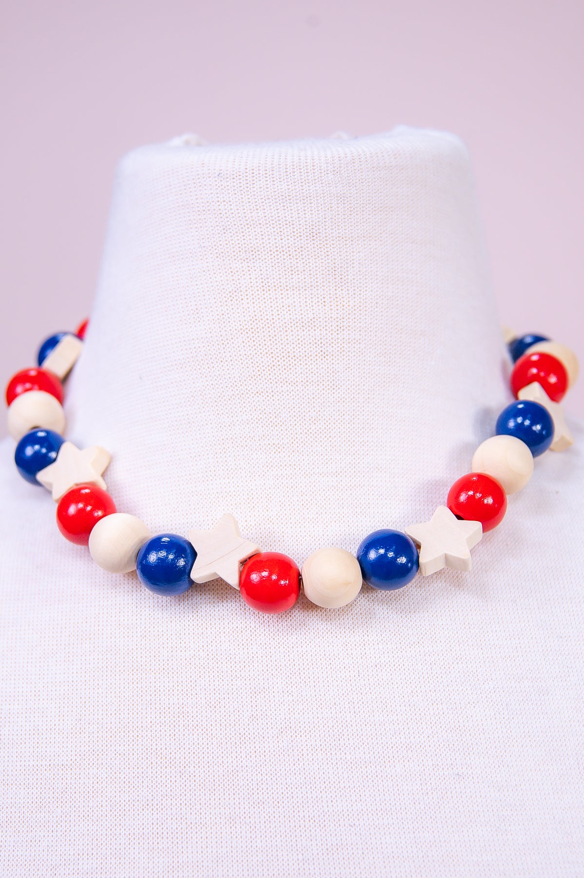 Red/Multi Color Wooden Ball/Star Necklace - NEK4348RD