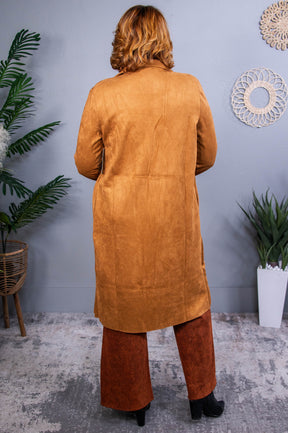 Ready For Chilly Nights Camel Long Suede Trench Coat - O5597CA