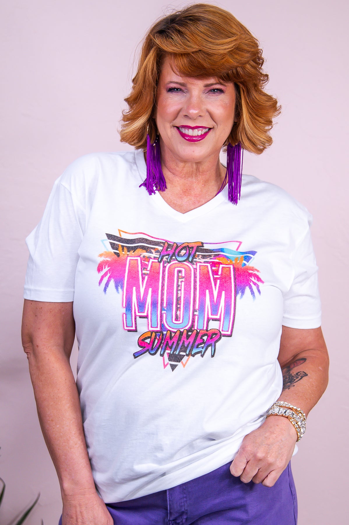 Hot Mom Summer White Graphic Tee - A3405WH