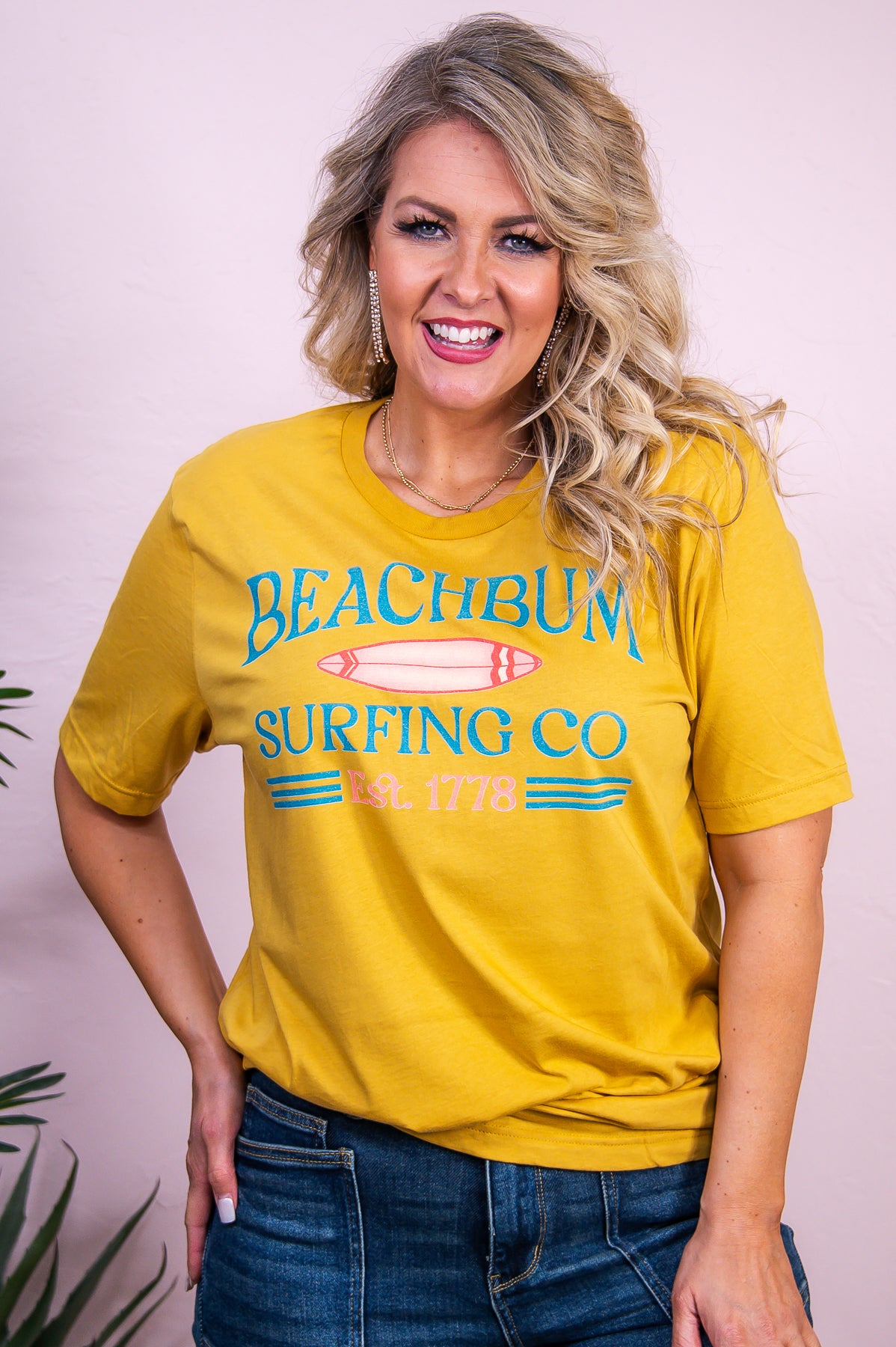 Beach Bum Surfing Mustard Graphic Tee - A3402MU