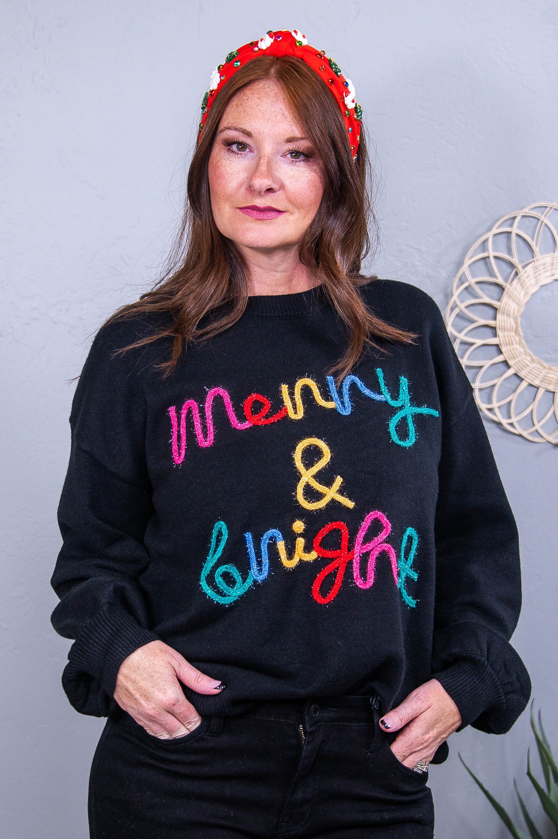 Merry And Bright Black/Multi Color Sweater Top - T10557BK