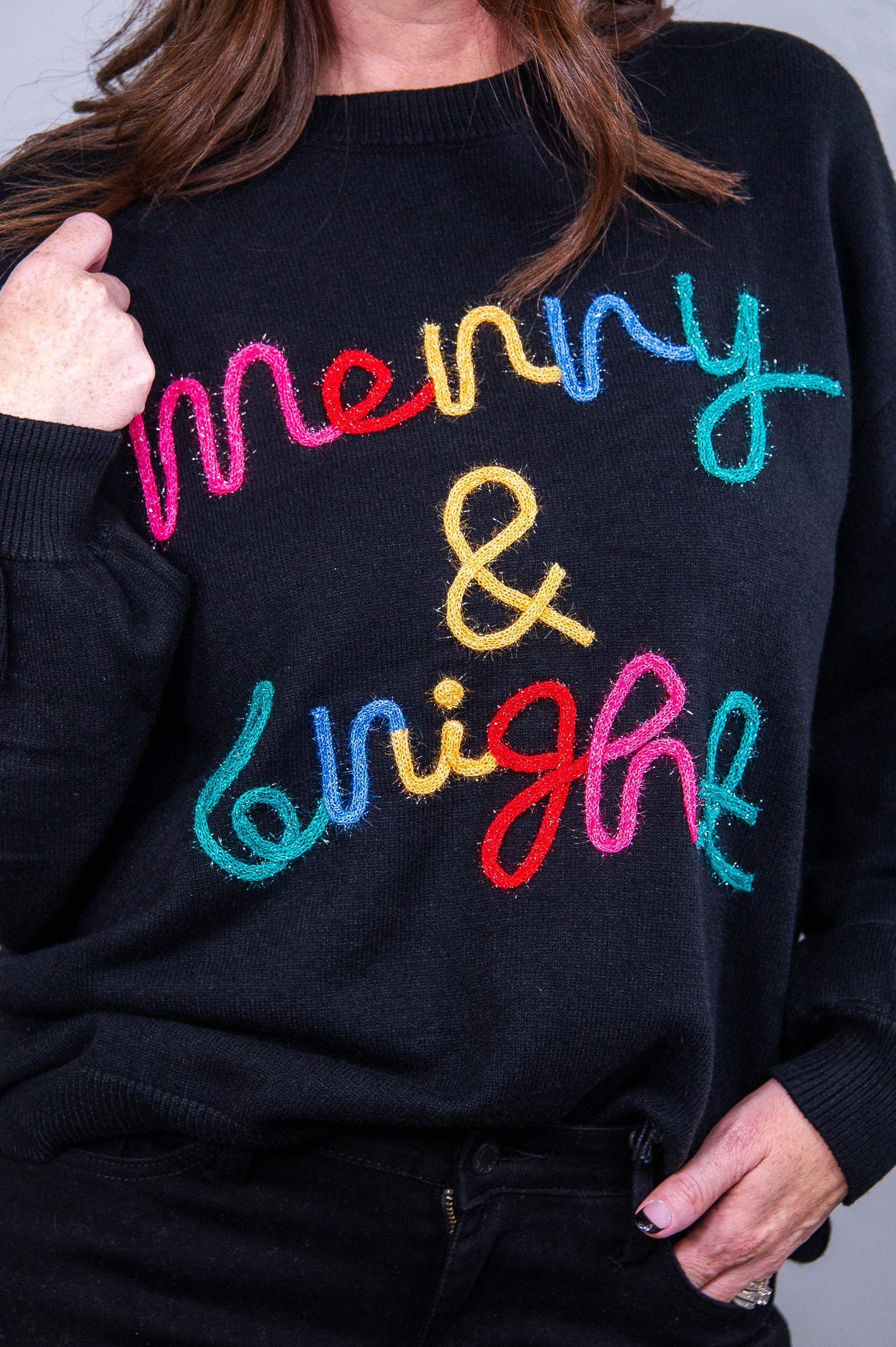 Merry And Bright Black/Multi Color Sweater Top - T10557BK