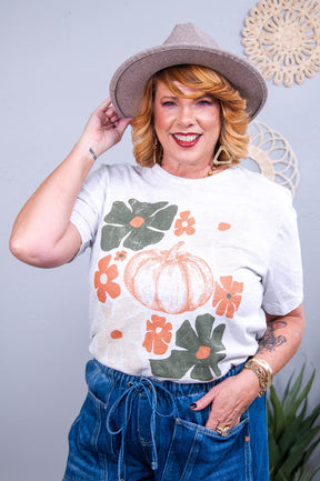 It's The Little Things Ash Pumpkin/Floral Printed Graphic Tee - A3685AH