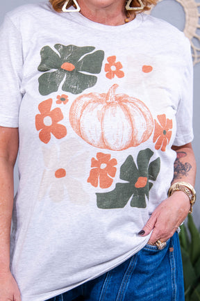 It's The Little Things Ash Pumpkin/Floral Printed Graphic Tee - A3685AH