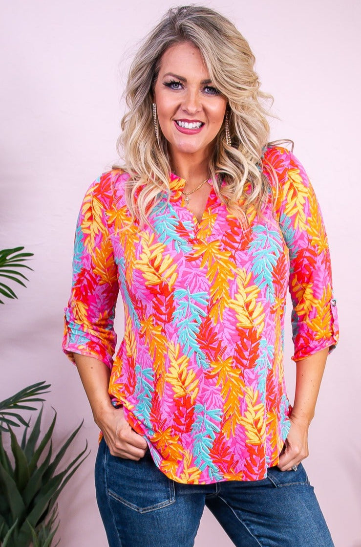 Deeper Connection Pink/Yellow Floral Leaf Top - T9841PK