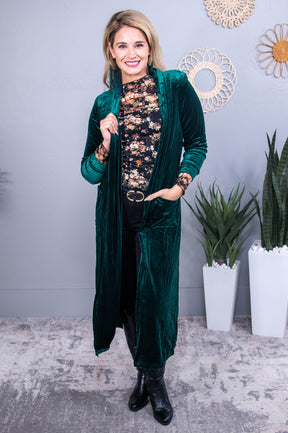 There Is Always Hope Green Solid Velvet Long Cardigan - O5604GN