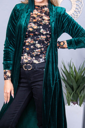 There Is Always Hope Green Solid Velvet Long Cardigan - O5604GN