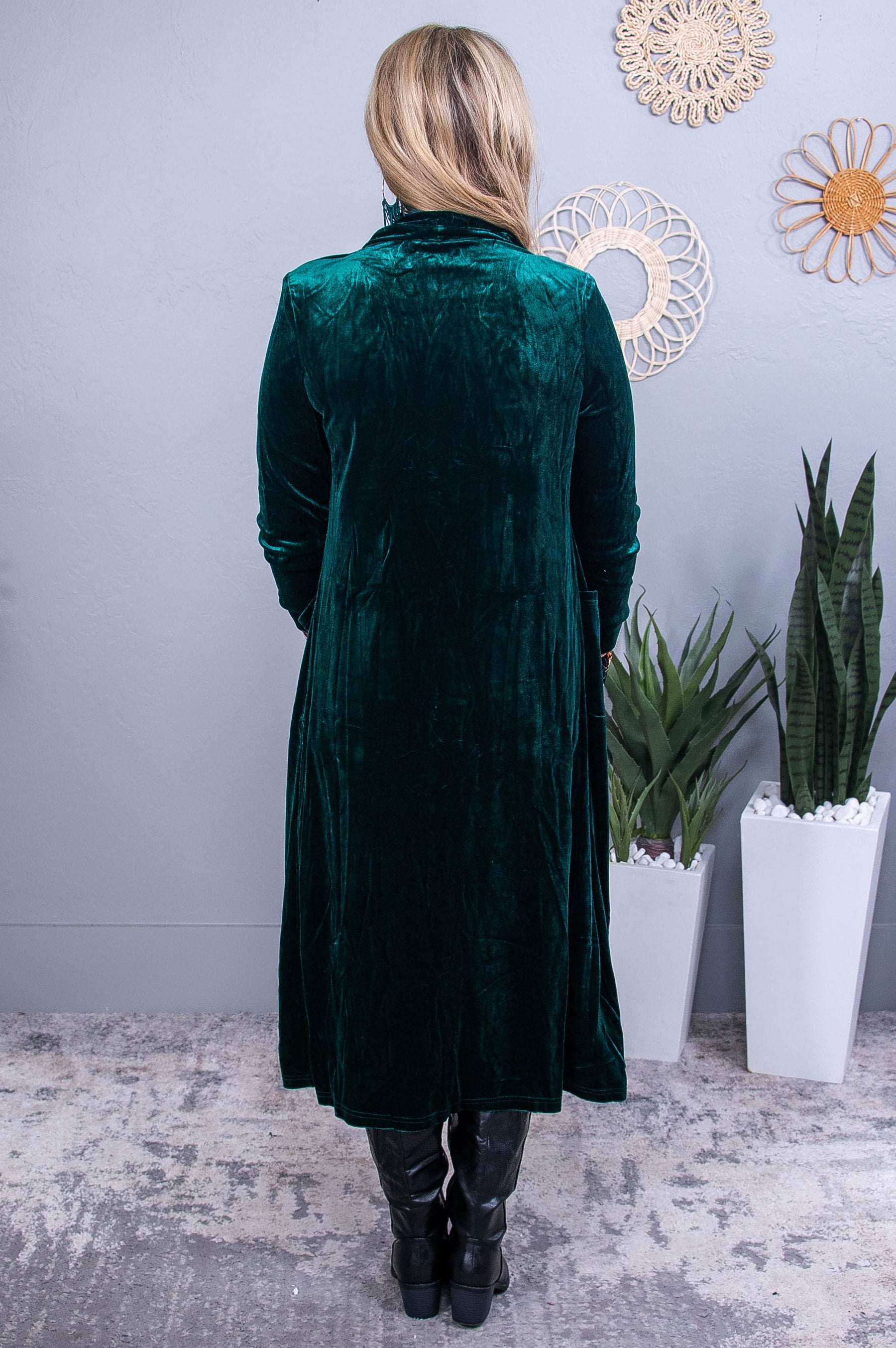 There Is Always Hope Green Solid Velvet Long Cardigan - O5604GN