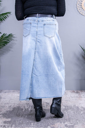 Timeless Attitude Light Denim Floral Distressed Skirt - E1153DN