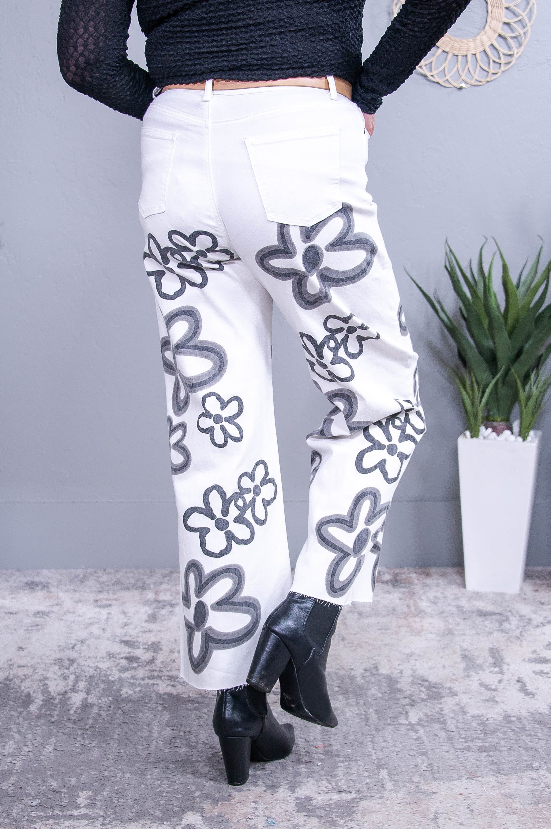 Blossom White/Black Floral Jeans - K1242WH