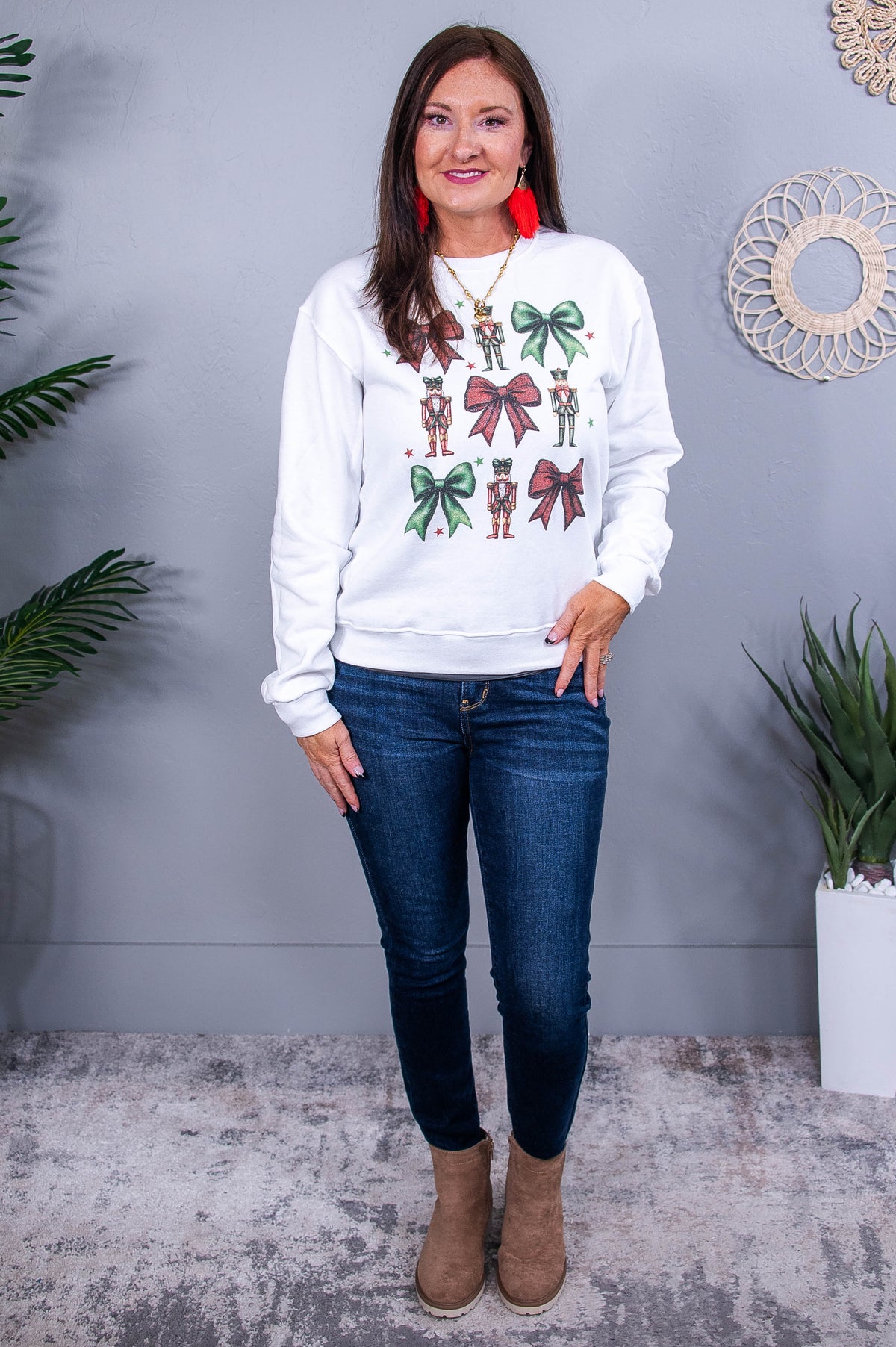 Tis The Season To Sparkle White Bows/Nutcracker Graphic Sweatshirt  - A3689WH