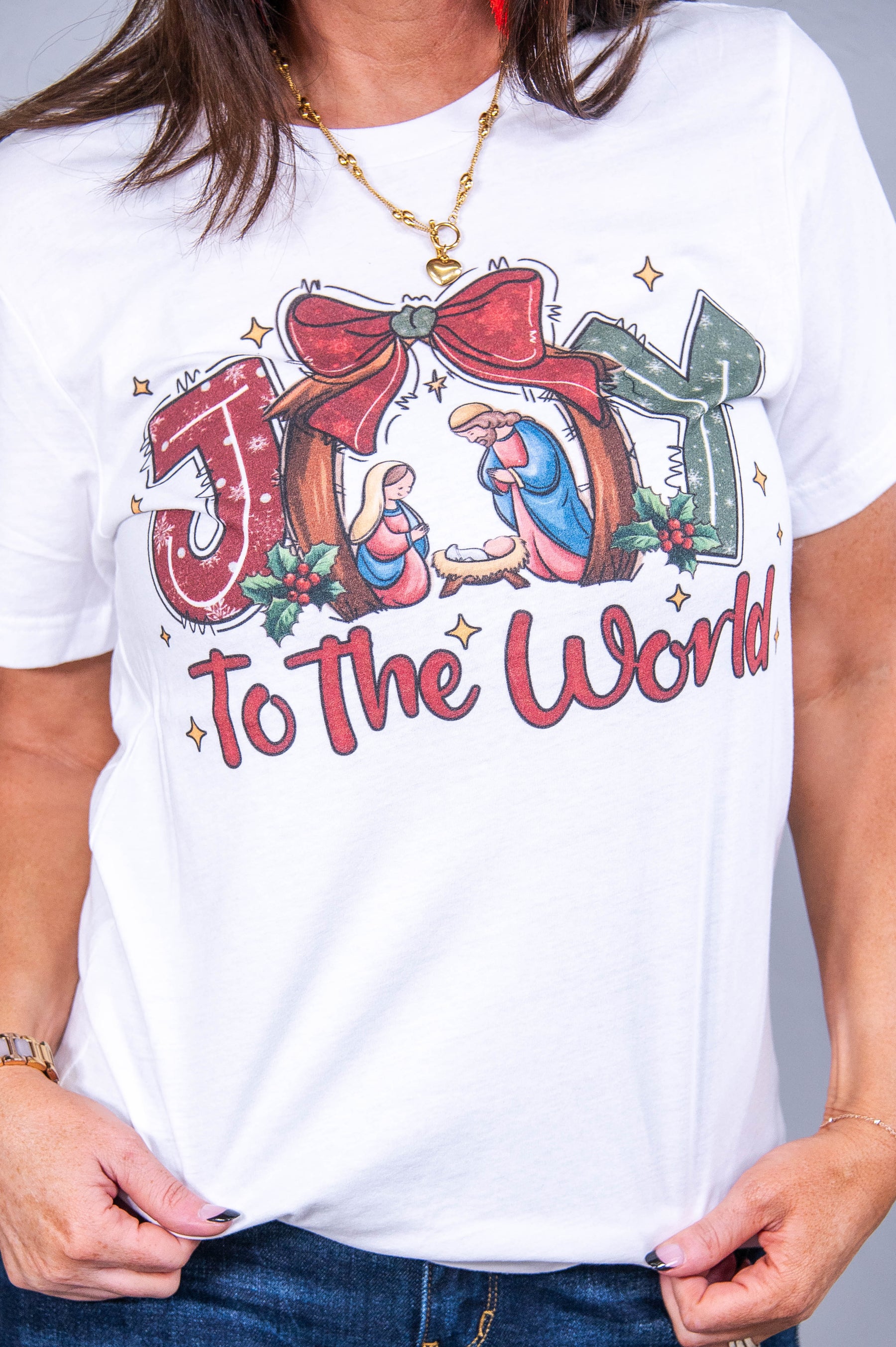 Joy To The World White Graphic Tee - A3687WH