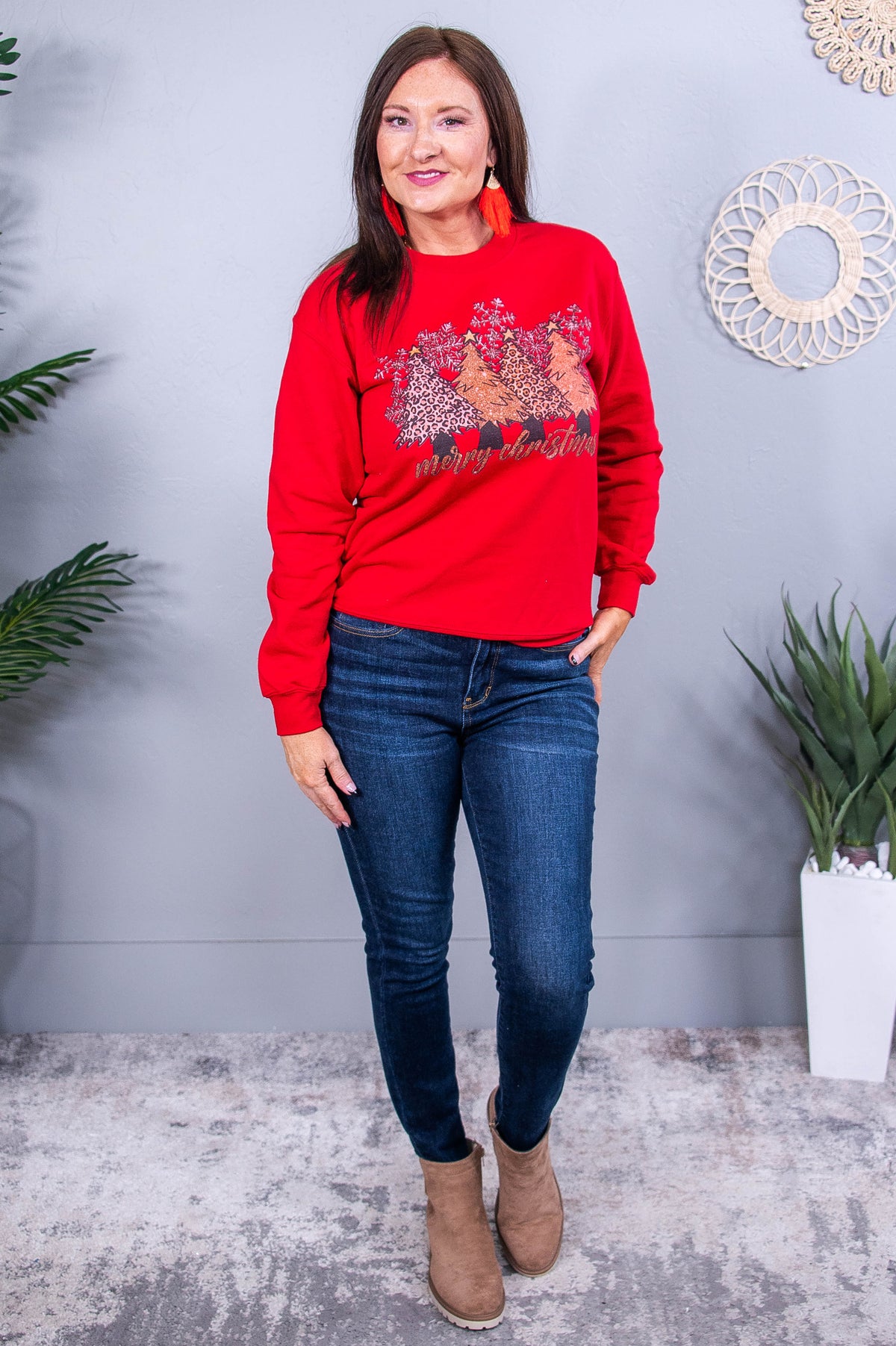 'Merry Christmas' Cherry Red Printed Graphic Sweatshirt - A3695CRD