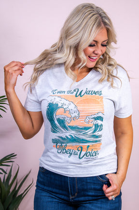 Obey The Waves Heather White Graphic Tee - A3414HWH