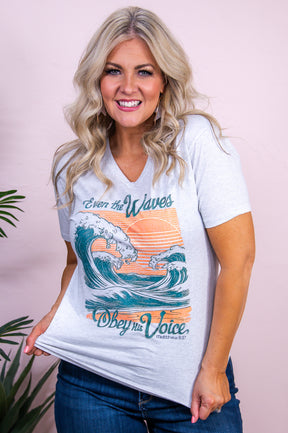 Obey The Waves Heather White Graphic Tee - A3414HWH