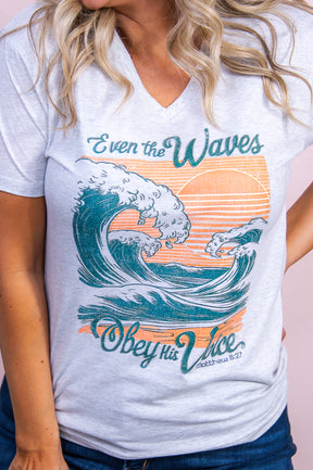 Obey The Waves Heather White Graphic Tee - A3414HWH