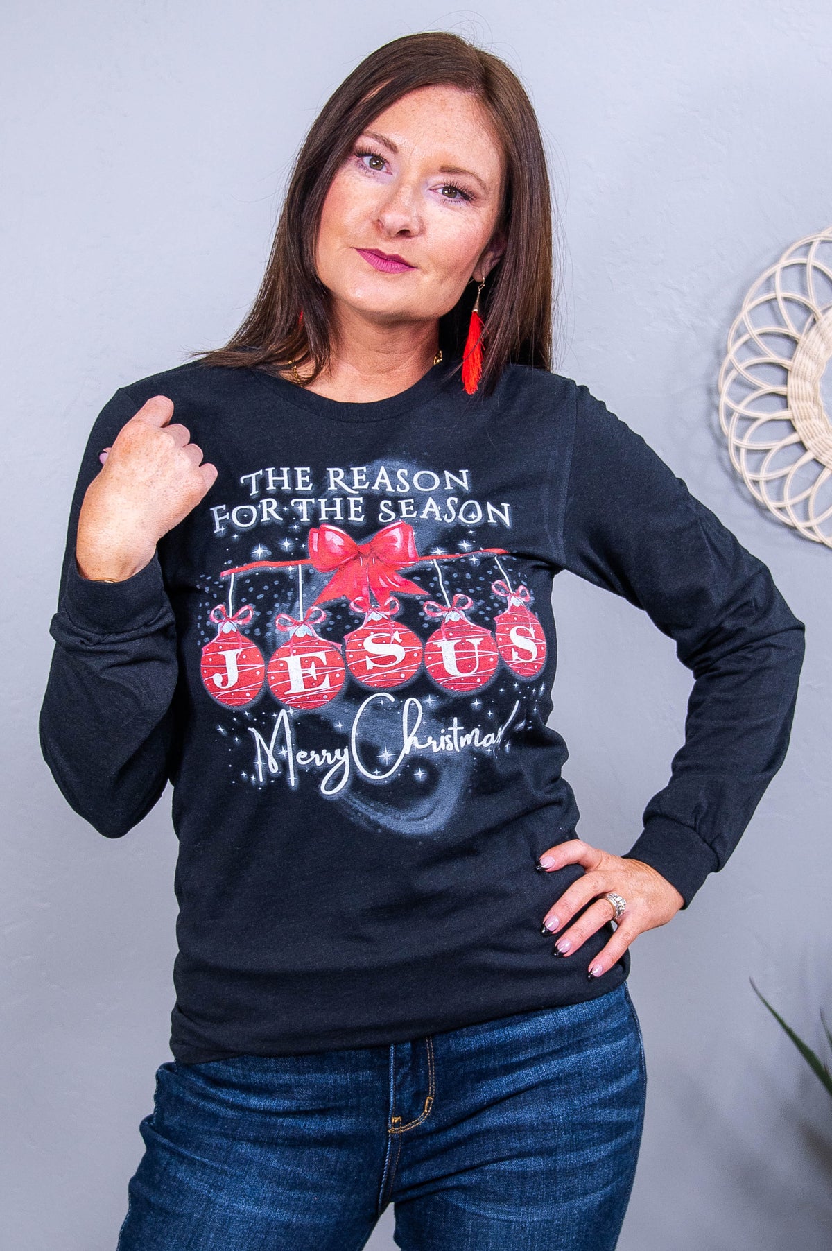 The Reason For The Season Black Long Sleeve Graphic Tee- A3688BK