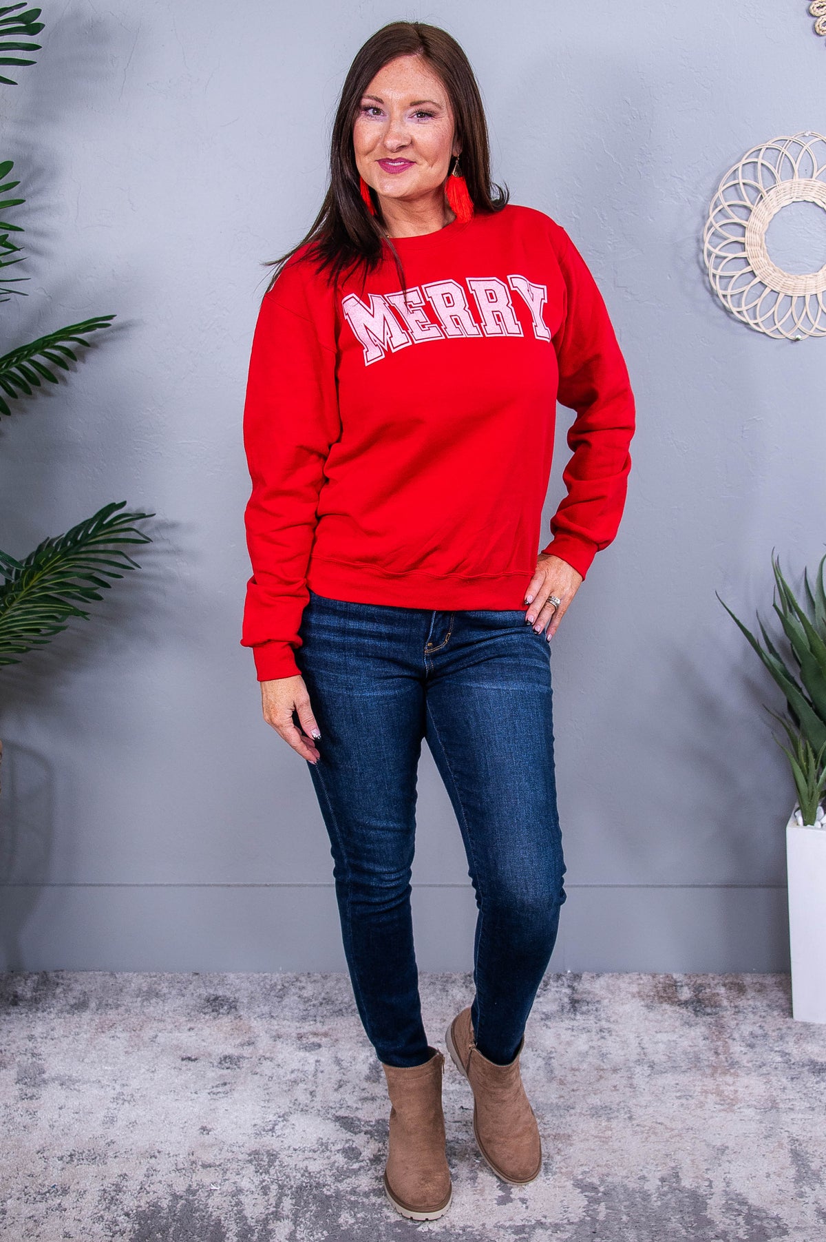 'Merry' True Red Graphic Sweatshirt - A3700TRD