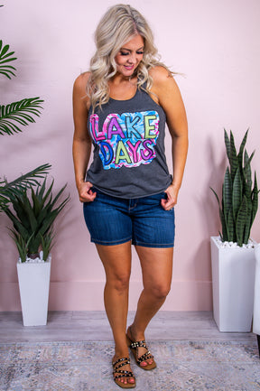 Lake Days Dark Heather Gray Graphic Tank - A3417DHG