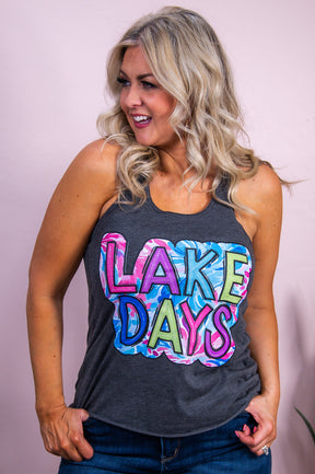 Lake Days Dark Heather Gray Graphic Tank - A3417DHG