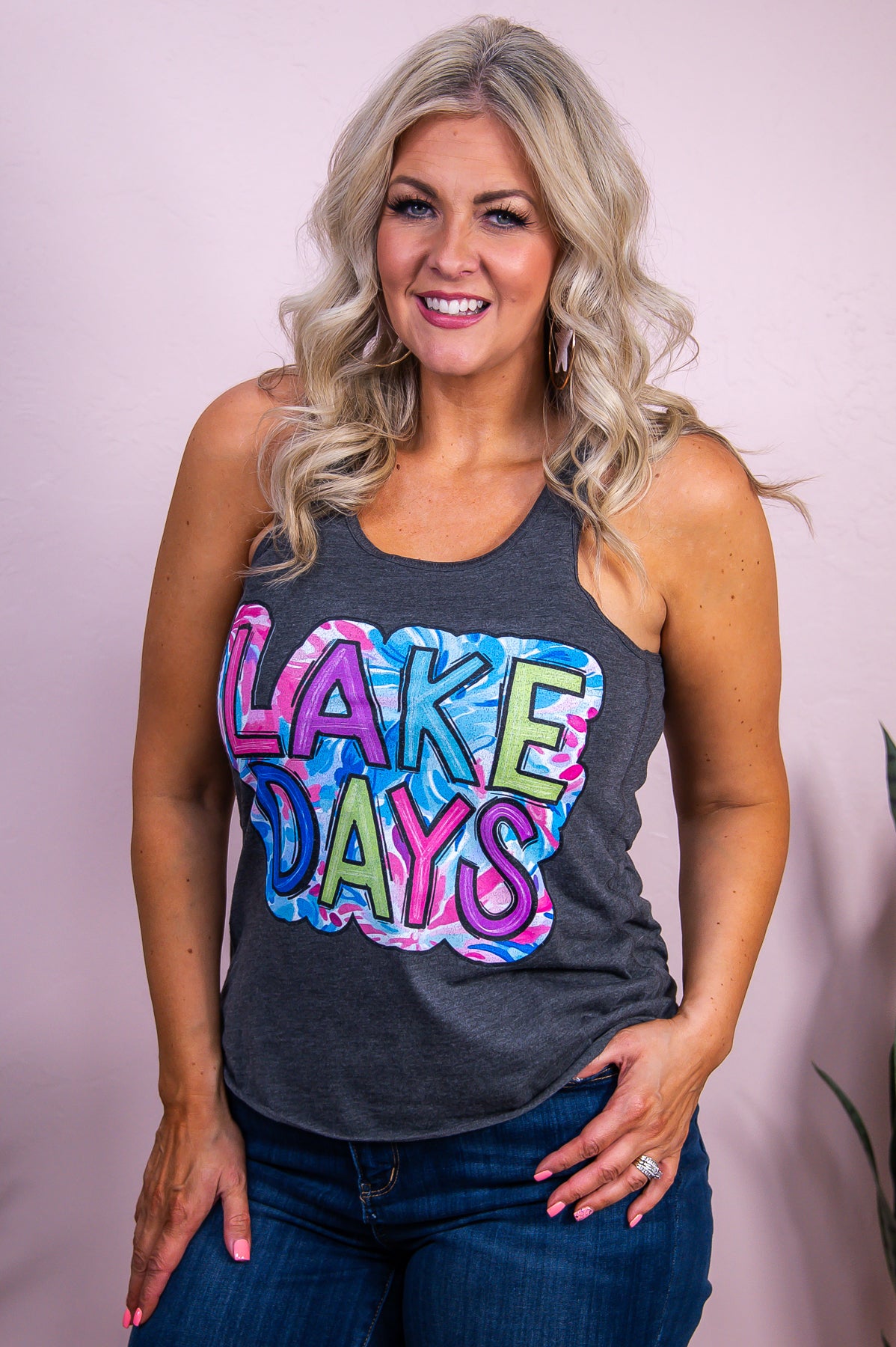 Lake Days Dark Heather Gray Graphic Tank - A3417DHG