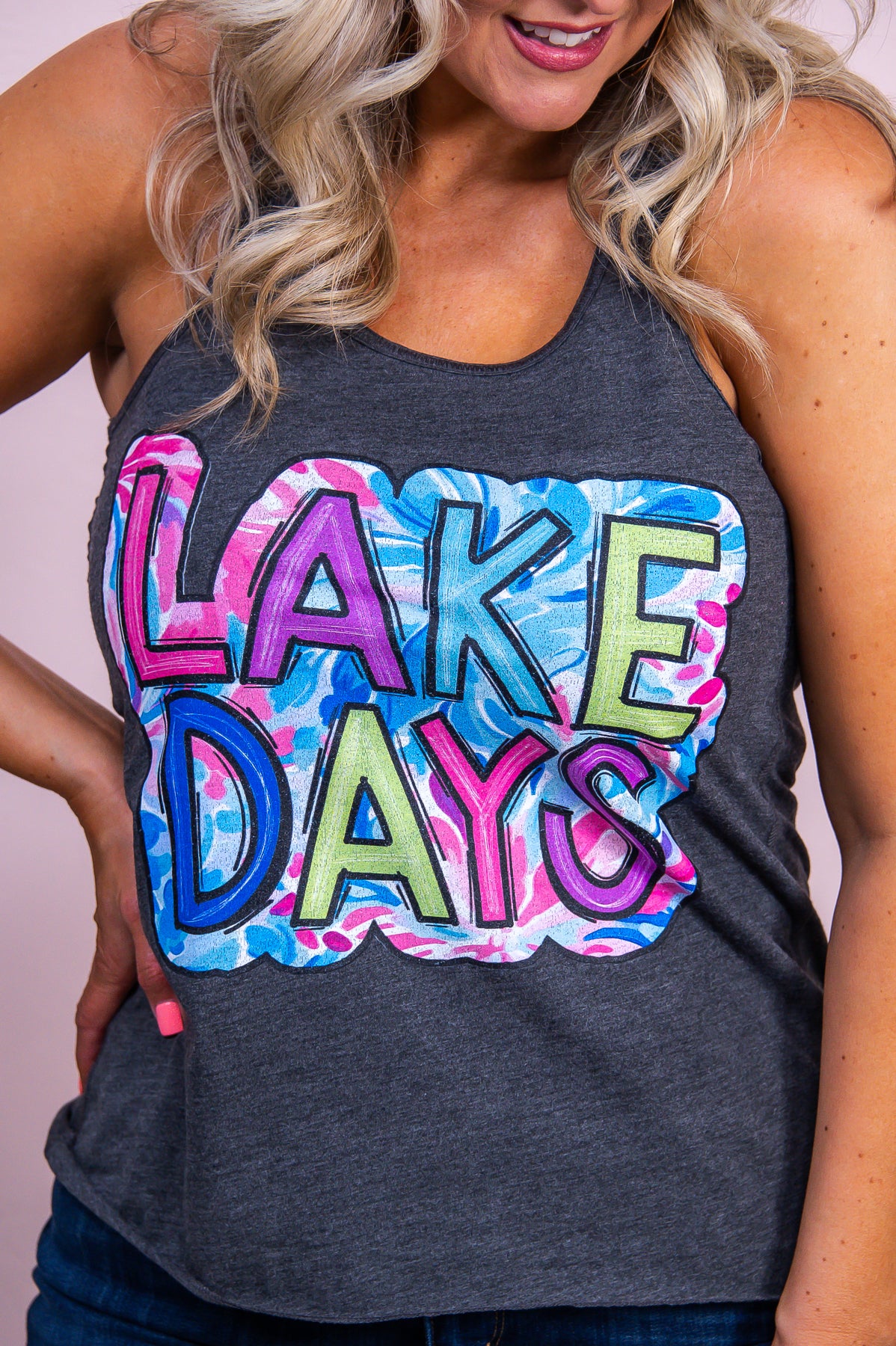 Lake Days Dark Heather Gray Graphic Tank - A3417DHG