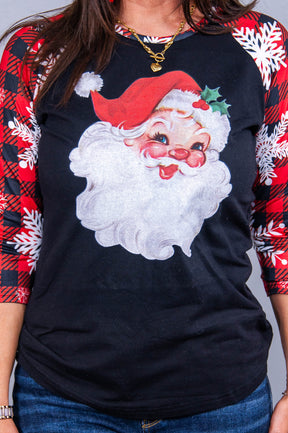 Here Comes Santa Claus Red/Black Buffalo Plaid/Santa Graphic Tee - A3698RD