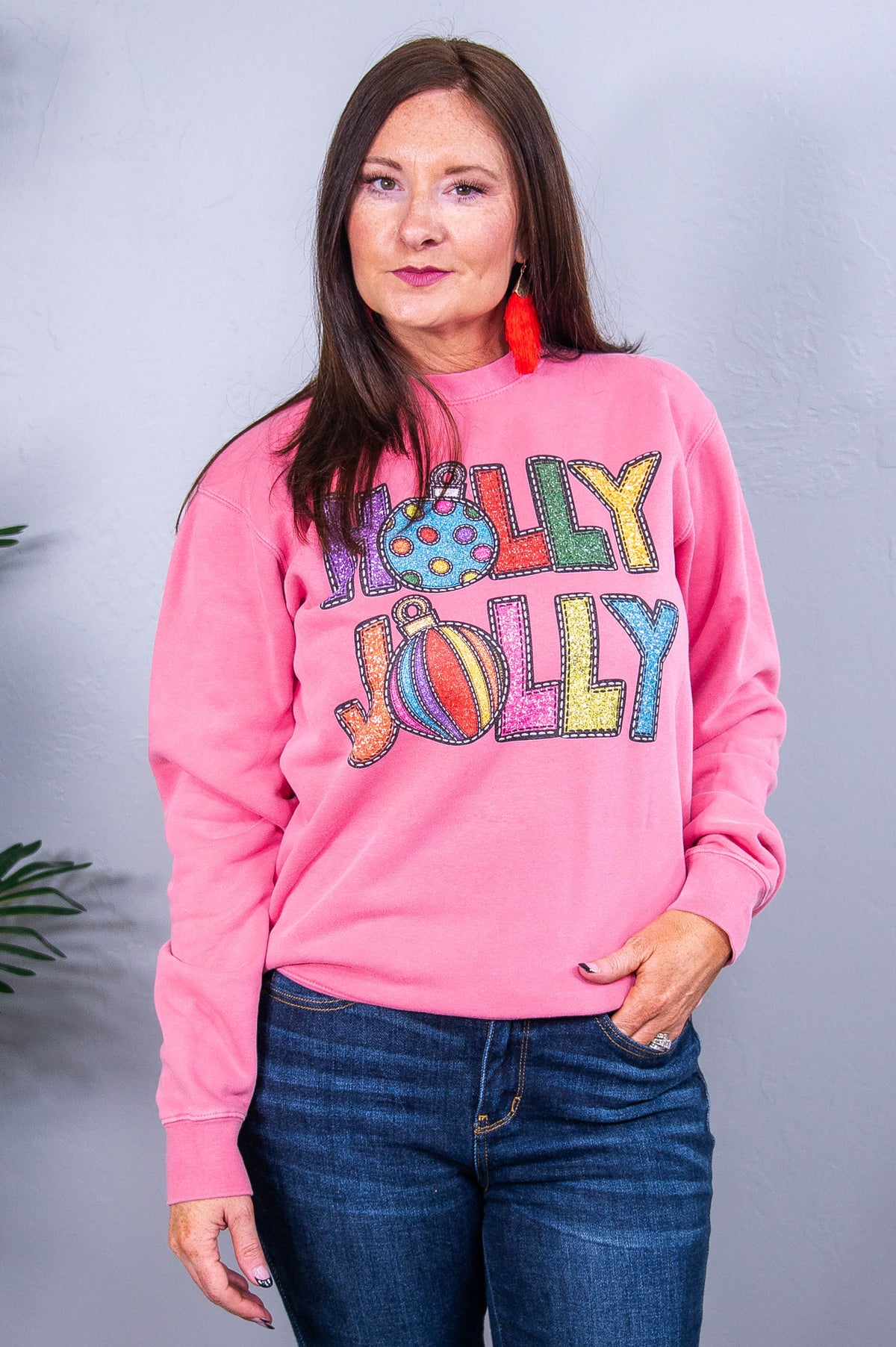 Holly Jolly Pigment Pink Graphic Sweatshirt - A3704PP