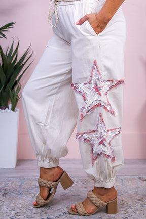 Living Life Like A Superstar Natural Star Printed Pants - PNT1647NA