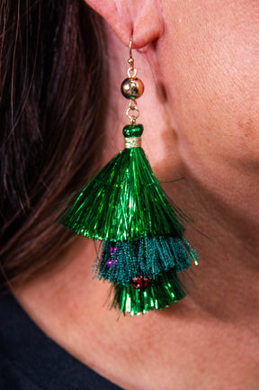 Green Festive Christmas Tassel Earrings - EAR4427GN