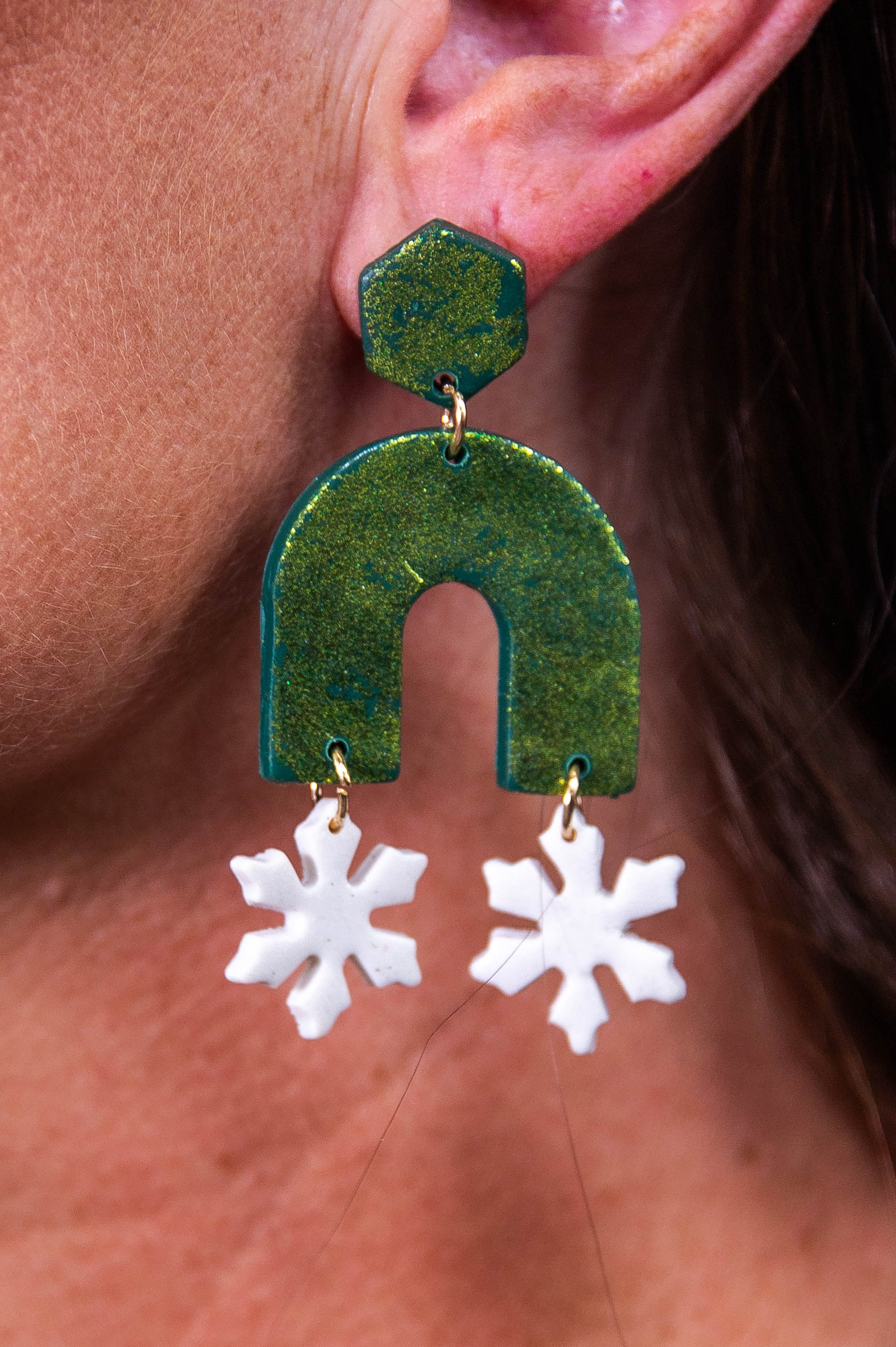 Green Arch/Snowflake Clay Earrings - EAR4425GN