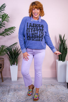 My Self Said No Purple Melange Graphic Sweatshirt - A3425PM