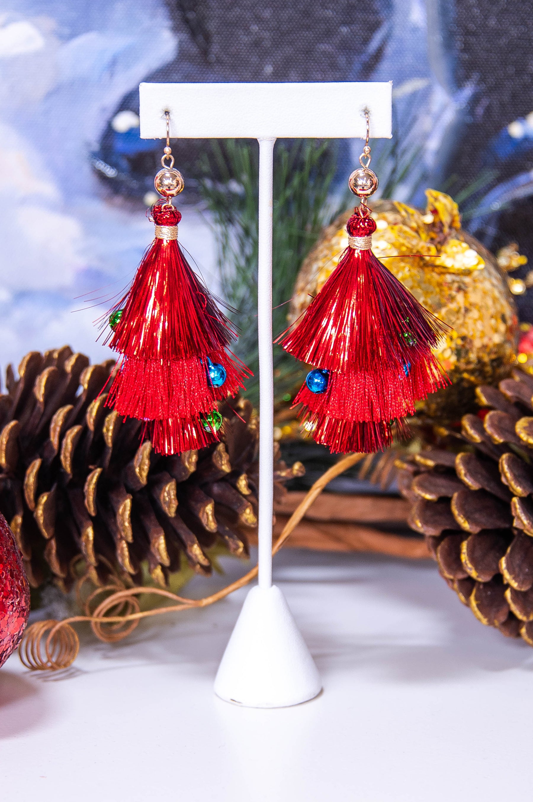 Red Festive Christmas Tassel Earrings - EAR4426RD