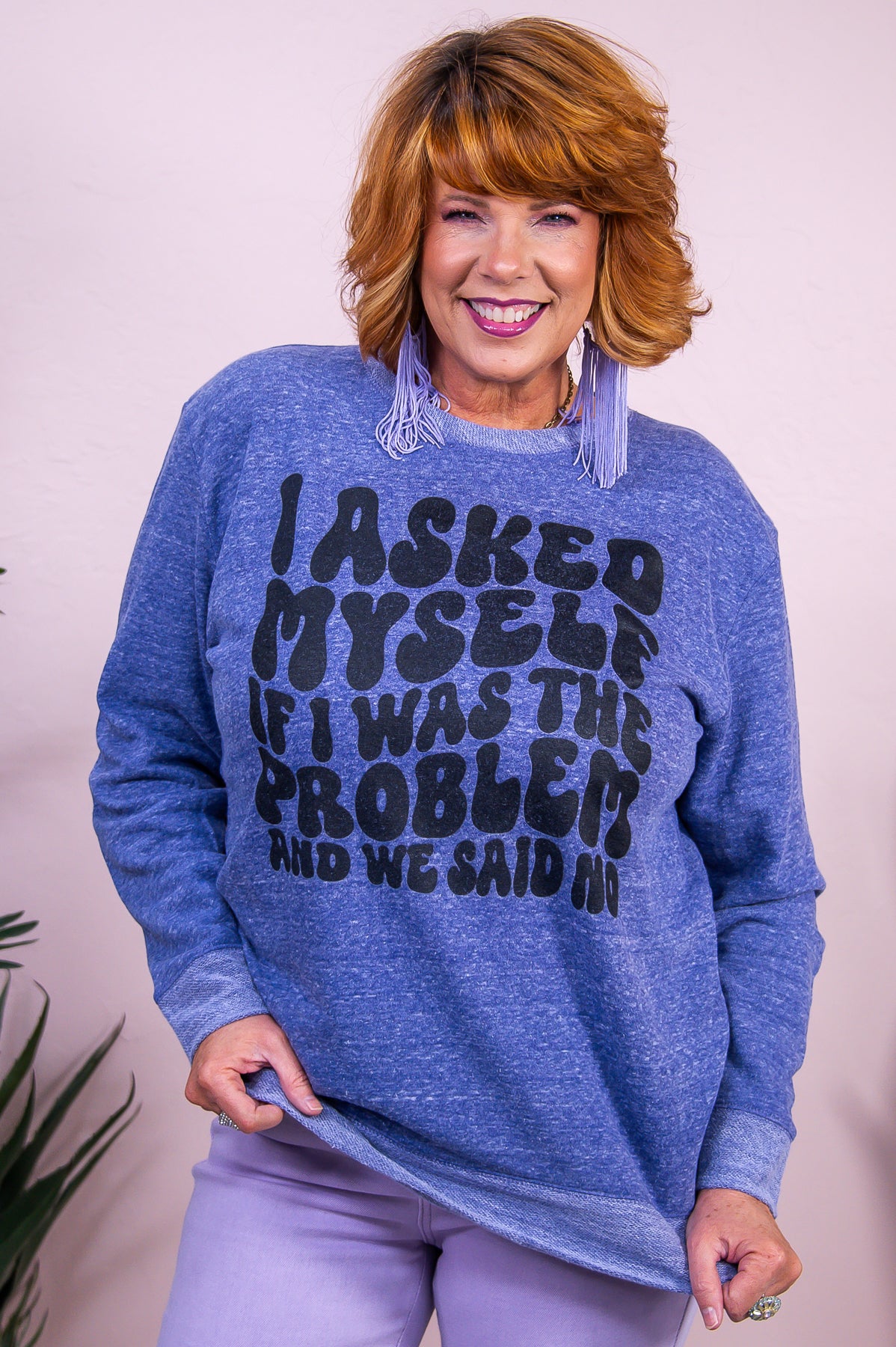 My Self Said No Purple Melange Graphic Sweatshirt - A3425PM