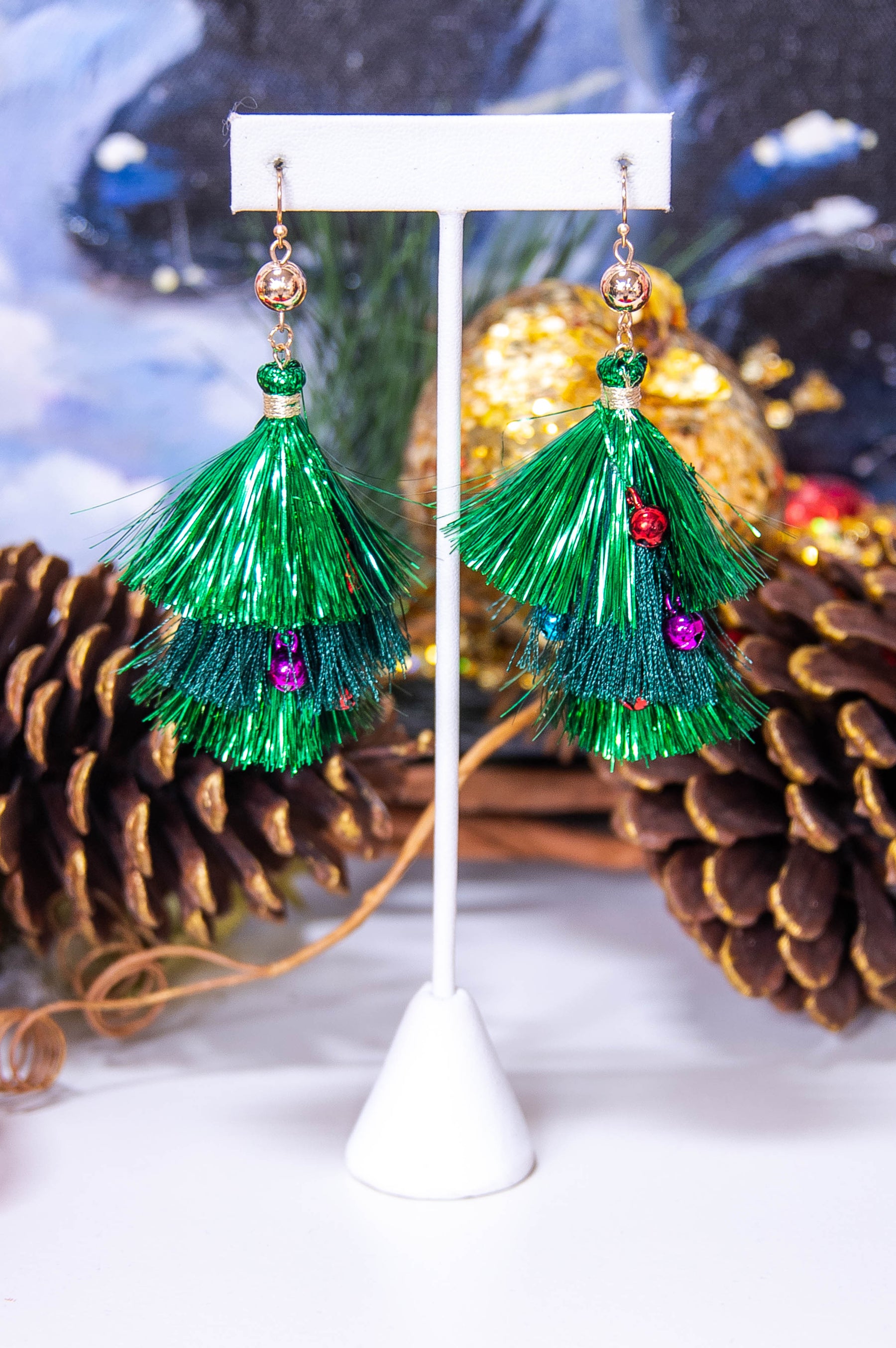 Green Festive Christmas Tassel Earrings - EAR4427GN