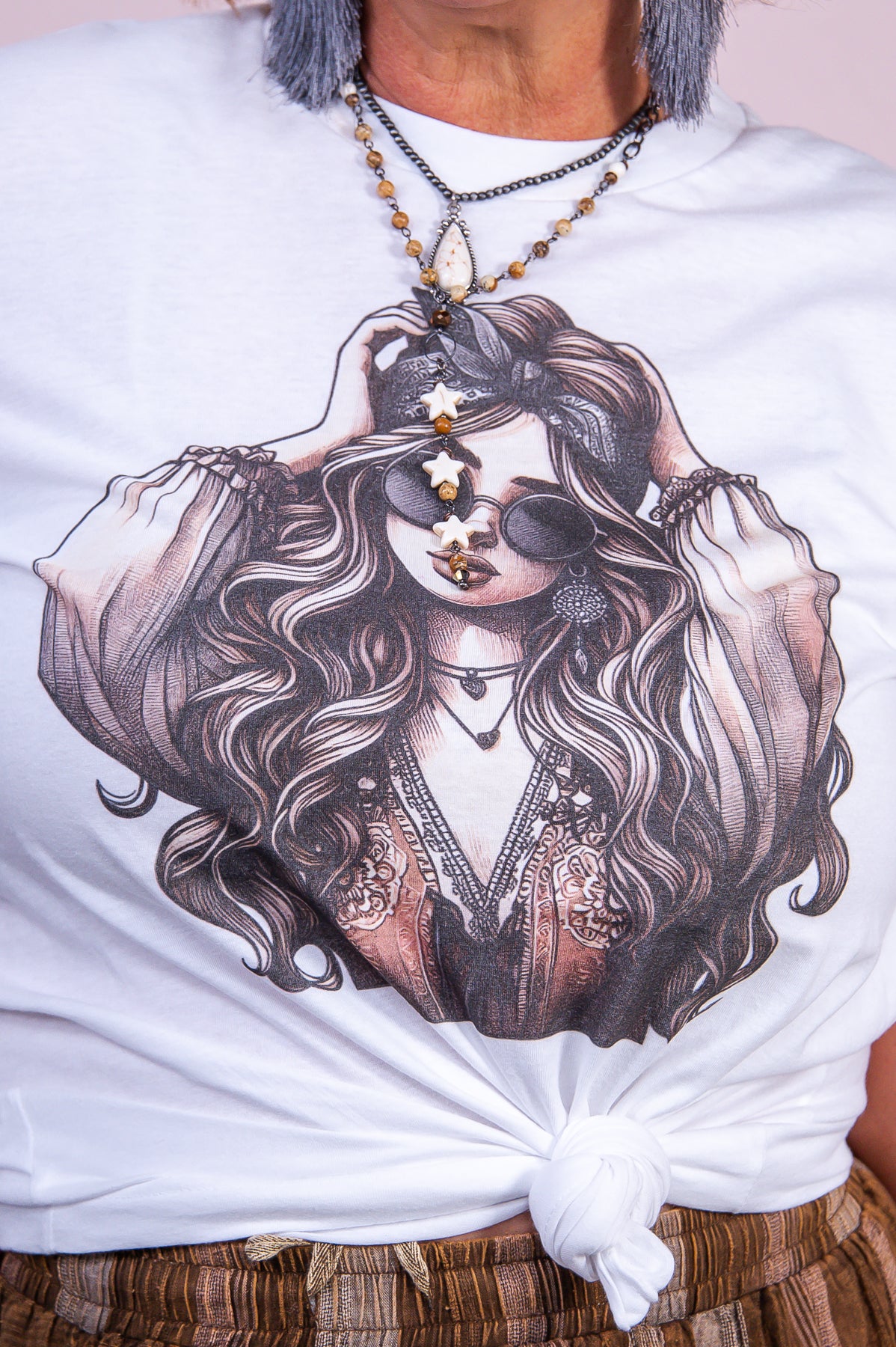 Hippie Girl White Graphic Tee - A3428WH